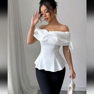 Women's Off-Shoulder Ruched Splice Short Sleeve Casual Elegant Shirt